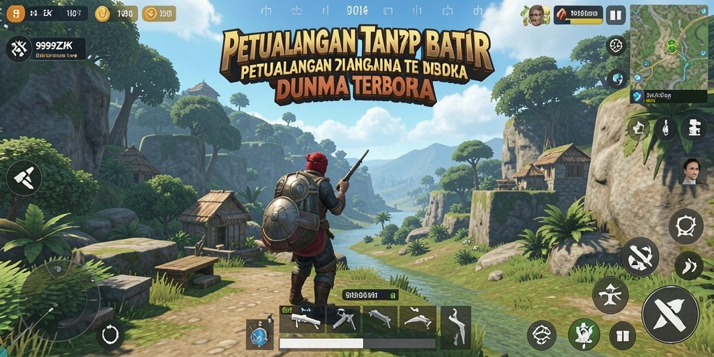 Tangkapan layar menunjukkan pemain menjelajahi dunia terbuka yang luas.