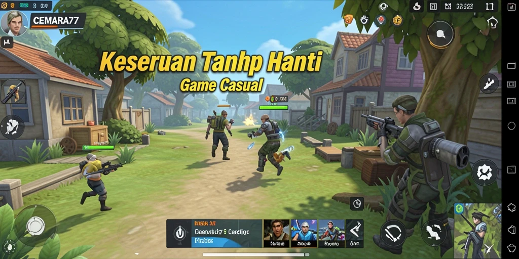 Screenshot menunjukkan karakter bermain di level warna-warni CEMARA77.