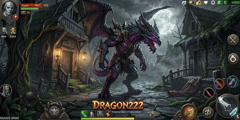 Screenshot gameplay <strong>DRAGON222</strong> yang menampilkan suasana mencekam di malam hari.