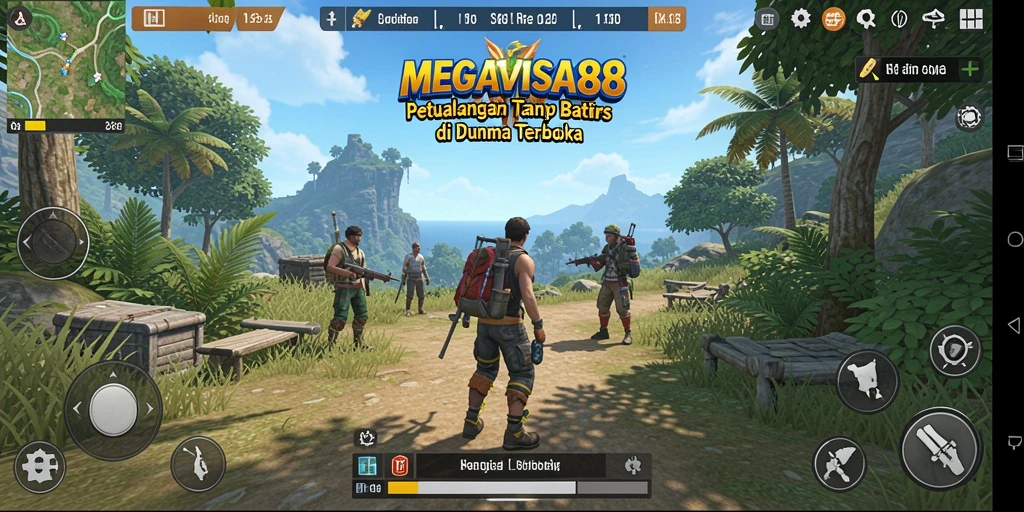 Skrinsut gameplay MEGAVISA88 yang menunjukkan eksplorasi dunia terbuka.