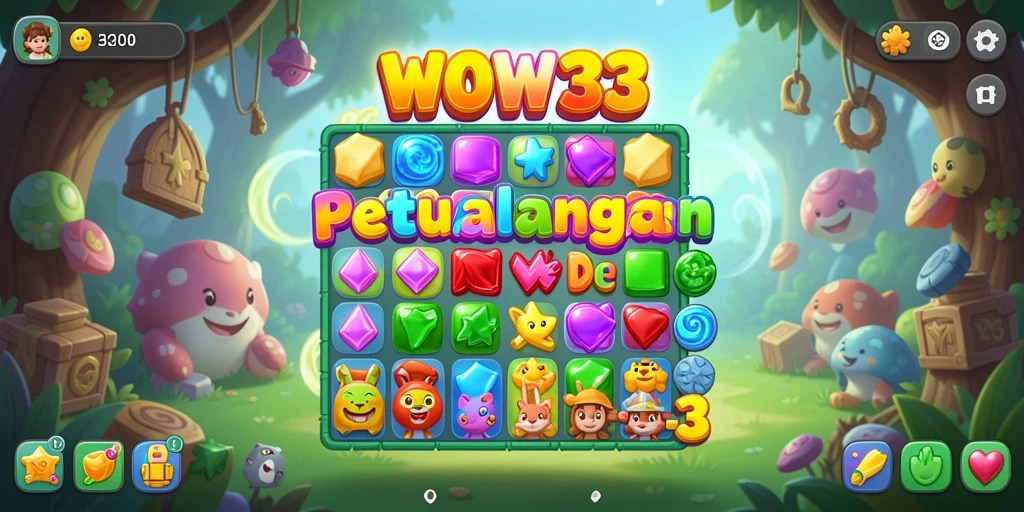 Gambaran gameplay WOW33 dengan berbagai elemen yang dapat dicocokkan.