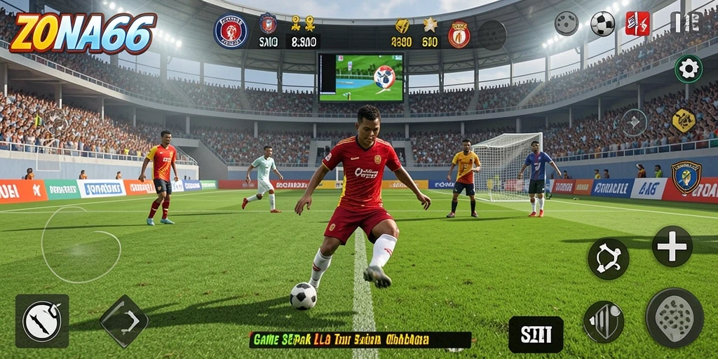 Screenshot ZONA66 menampilkan aksi menarik di lapangan sepak bola.
